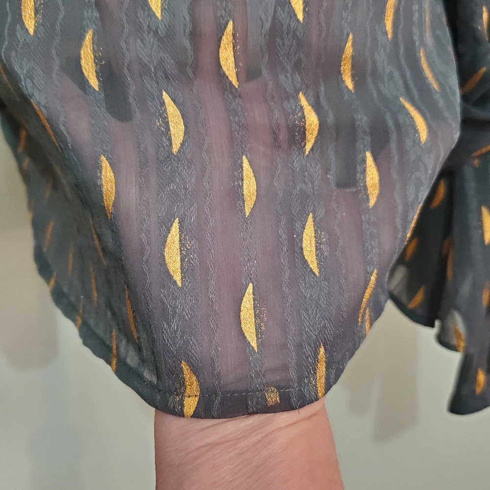 Banana Republic Dillion hunter green copper foil detail chiffon button blouse S - Picture 9 of 12